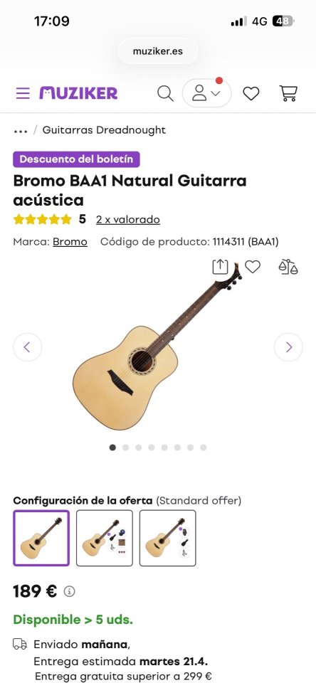Guitarra acústica bromo baa1 de segunda mano · Foto 5 de 6 · Ourense · 100 €