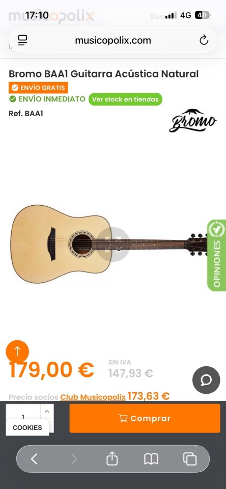Guitarra acústica bromo baa1 de segunda mano · Foto 6 de 6 · Ourense · 100 €