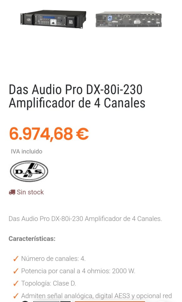DAS DX 80i Amplificador Digital Das 4 Canales Con Dsp