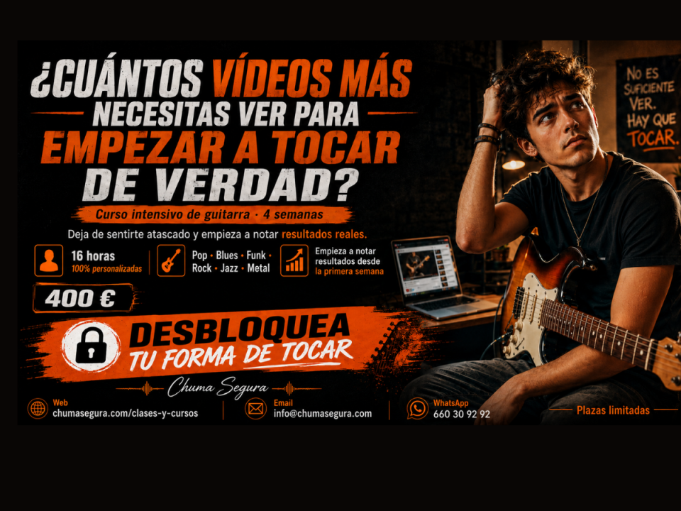 4 SEMANAS (16h 1 a 1): Conecta todo lo que ya sabes. Domina el ritmo. Haz que tu fraseo suene a música real de segunda mano · Madrid