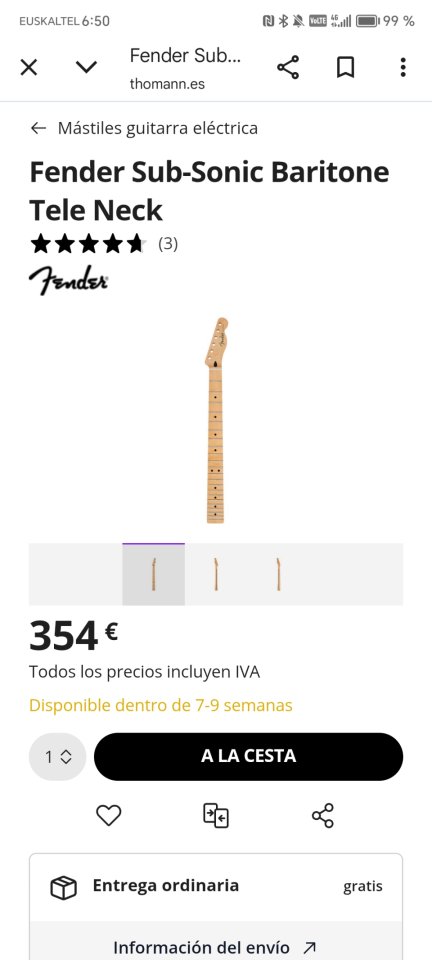 Compro Mastil Fender Sub-sonic Telecaster Baritone