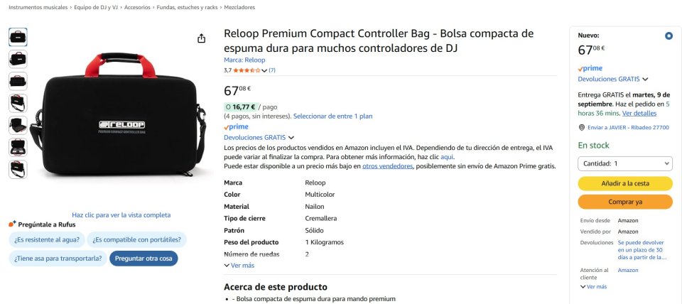 Controladora mesa DJ Reloop Buddy + estuche Reloop Bag Premium y accesorios