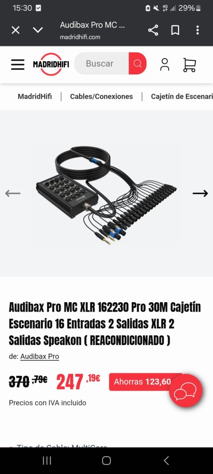 Caja escenario multicore 16/4 canales 30m con fly case