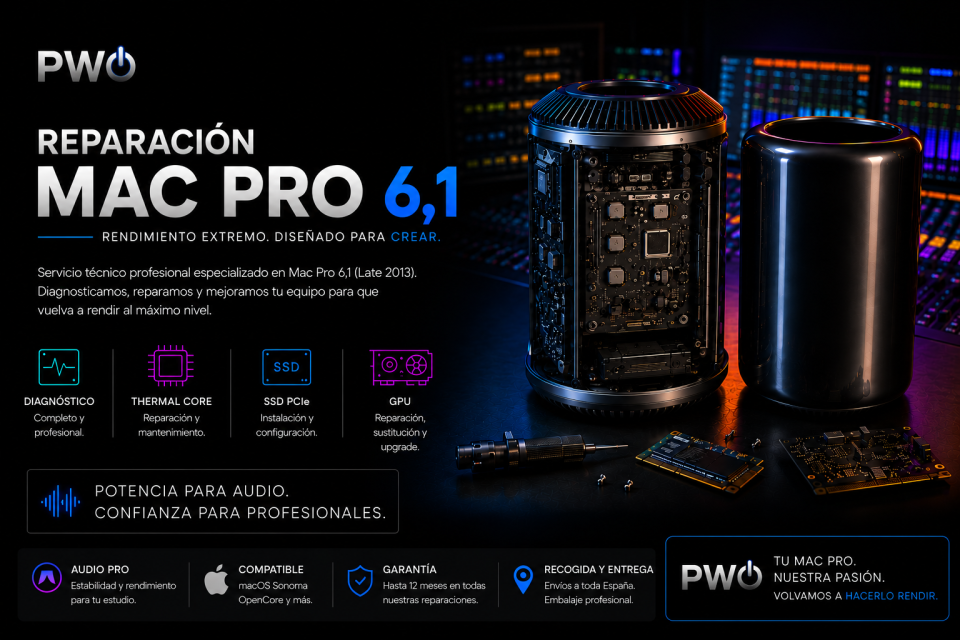 Servicio de diagnóstico y reparación de Mac Pro 6.1 late 2013 - de segunda mano · Foto 1 de 5 · Girona · 35 €