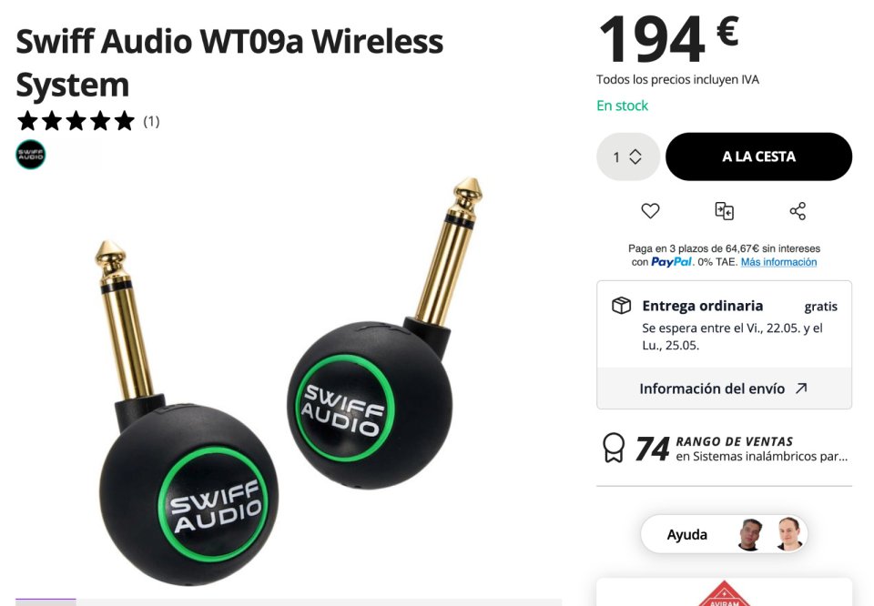 Inalámbrico para guitarra Swiff Audio WT09a. de segunda mano · Foto 5 de 5 · Barcelona · 150 €
