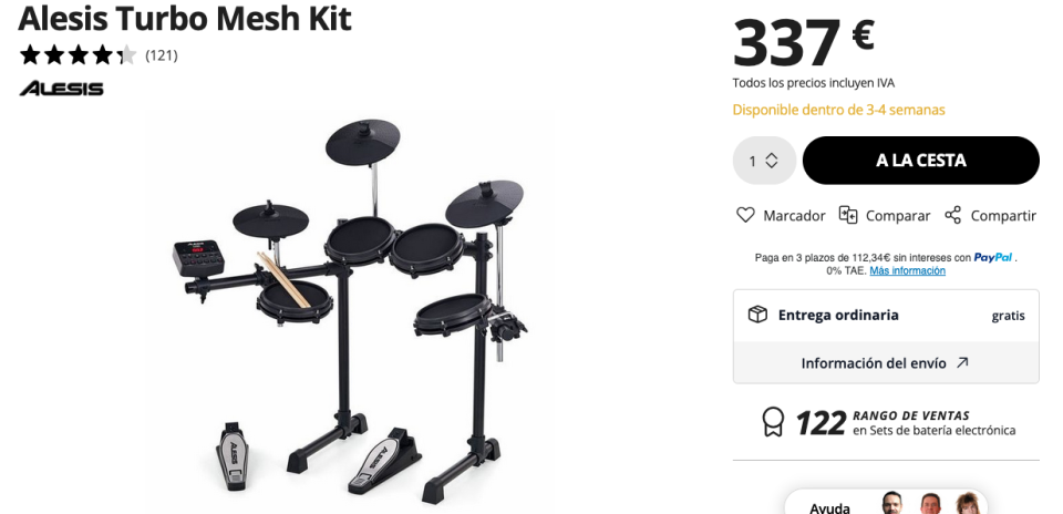 Bateria Alesis + plataforma antivibracion de segunda mano · Foto 4 de 4 · Madrid · 137 €