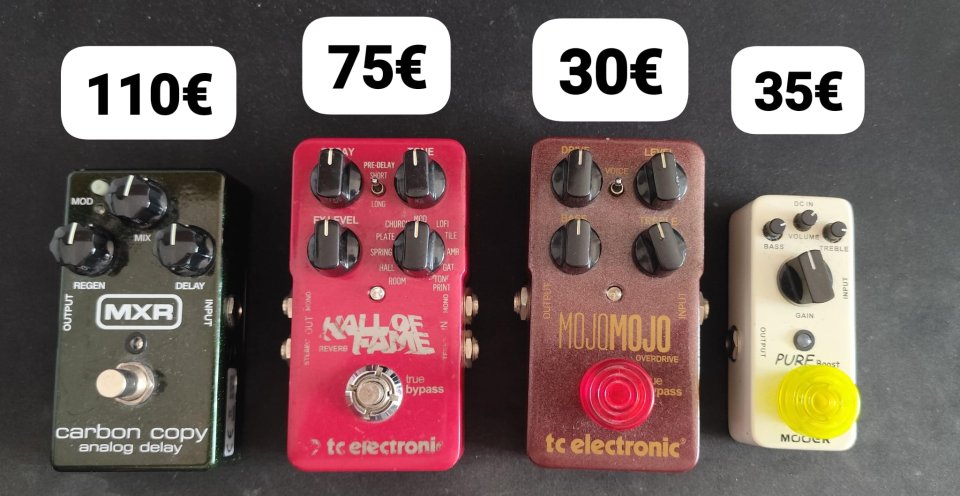 Pedales de guitarra MXR, TC Electronic, Mooer