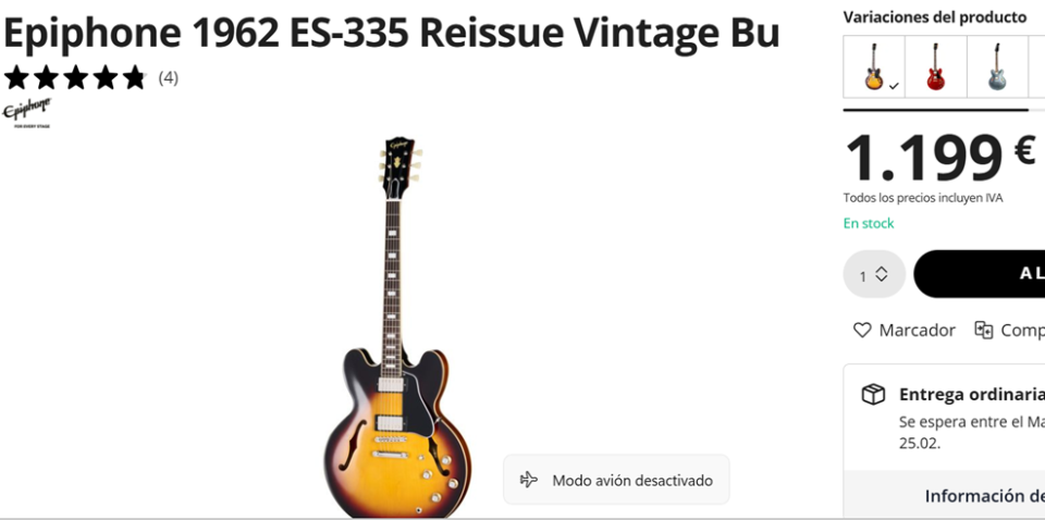 COMPRO - Epiphone ES335 Inspired by Gibson 1962 Vintage Sunburst