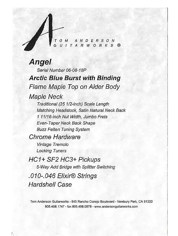 Tom Anderson Angel HSH 2018