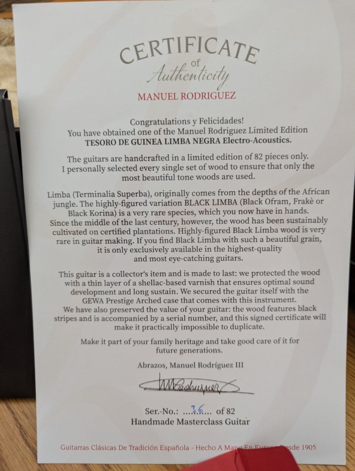 Guitarra concierto Manuel Rodríguez tesoro de guinea samba limba negra b