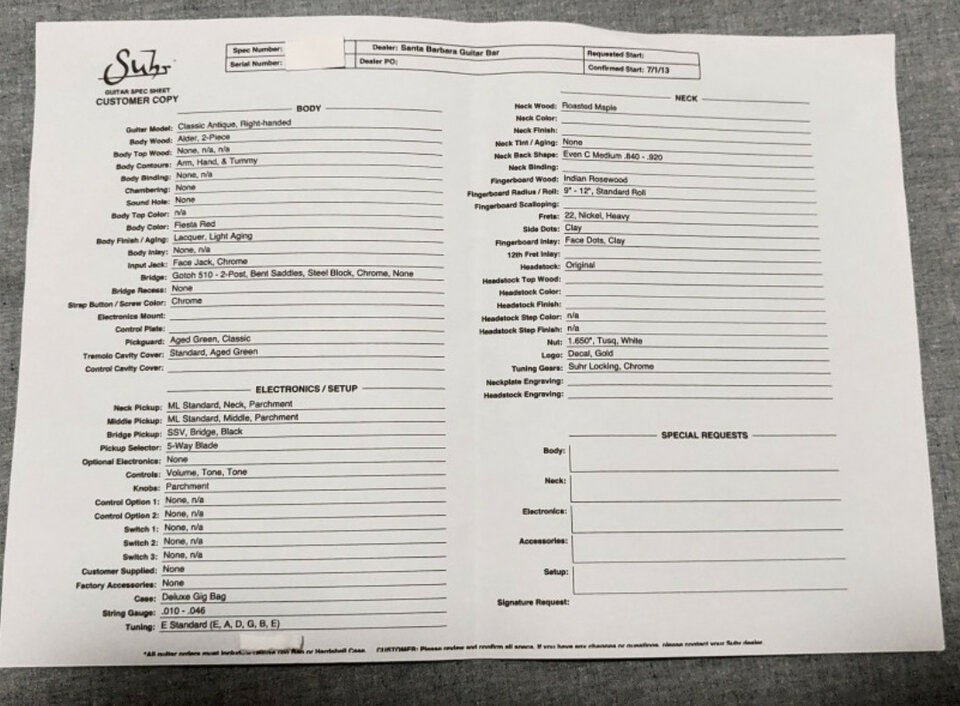 Suhr Classic Antique HSS Fiesta Red Roasted Maple 2013