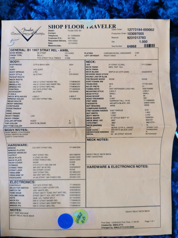 Fender Stratocaster CS 1957 Relic Blonde 2023