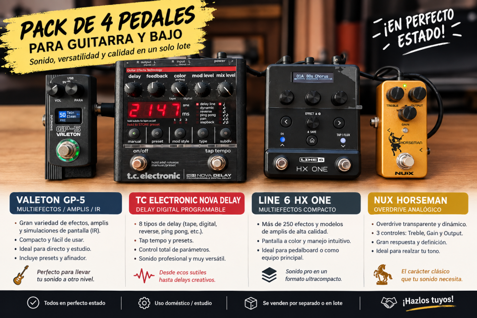 Varios pedales: Valeton GP5, Nova Delay, HX One y Nux horseman de segunda mano · Foto 1 de 7 · Valencia · 35 €