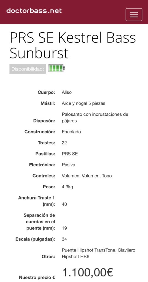 PRS Kestrel bajo de segunda mano · Foto 6 de 6 · Madrid · 700 €