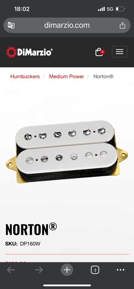 Pastilla dimarzio Norton blanca dp160 wh