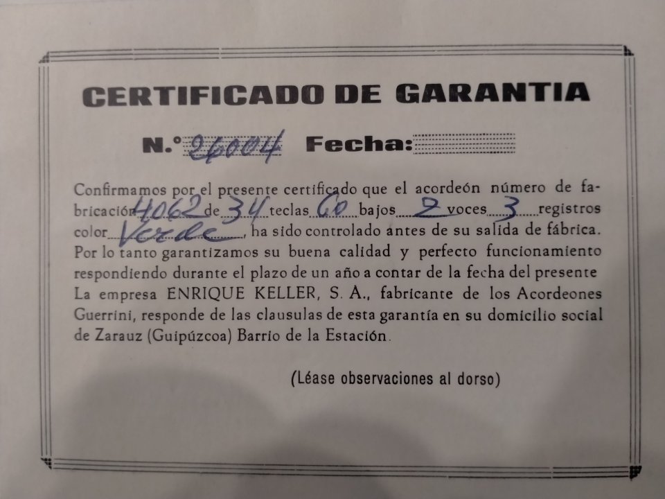 Acordeón Guerrini Superluxe – 34 teclas / 60 bajos de segunda mano · Foto 9 de 10 · Lugo · 450 €