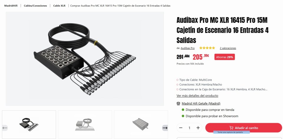 Audibax Pro MC XLR 16415 Pro 15M manguera Cajetín Escenario multicore NUEVO