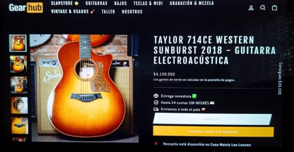 Taylor 714ce Western Sunburst de segunda mano · Foto 10 de 10 · Bizkaia · 2250 €