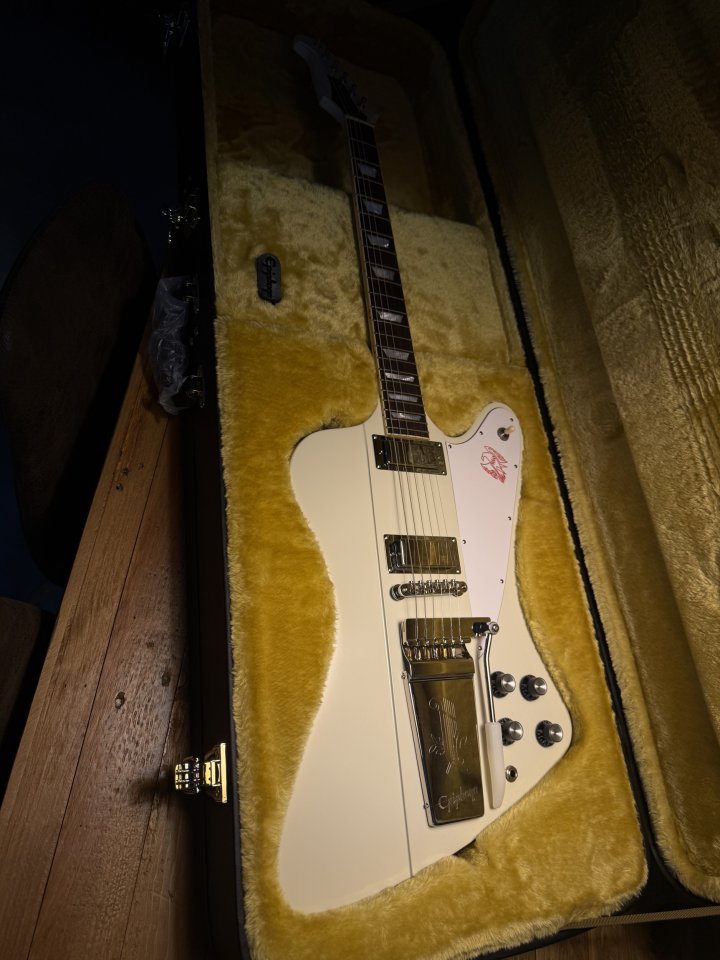 Epiphone 1963 FIREBIRD V Maestro Vibrola Reissue Polaris White de segunda mano · Foto 2 de 2 · Sevilla · 1290 €