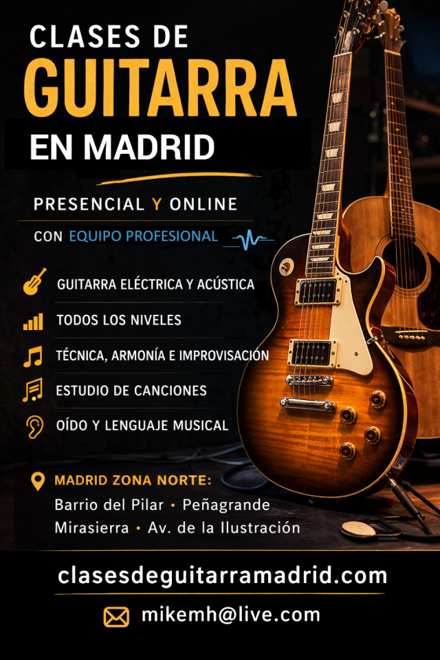 Clases de guitarra zona norte (Blues, Rock, Funk, Country, Jazz y otros...) de segunda mano · Foto 1 de 5 · Madrid