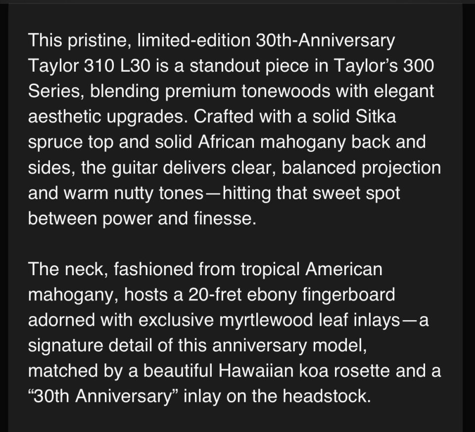 Taylor 310 L-30. Edición limitada 30 aniversario. Abierto a posibles Cambios.