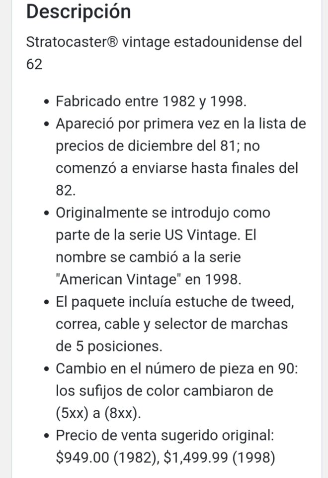 Fender U.S vintage '62 stratocaster de segunda mano · Foto 7 de 10 · Cantabria · 1700 €