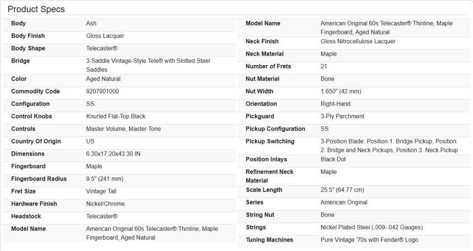 Telecaster Thinline American Original 60s
