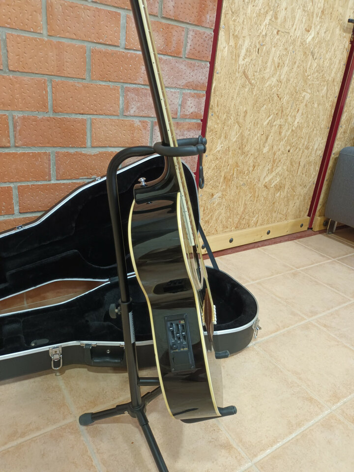 Electroacústica Stagg con estuche duro.