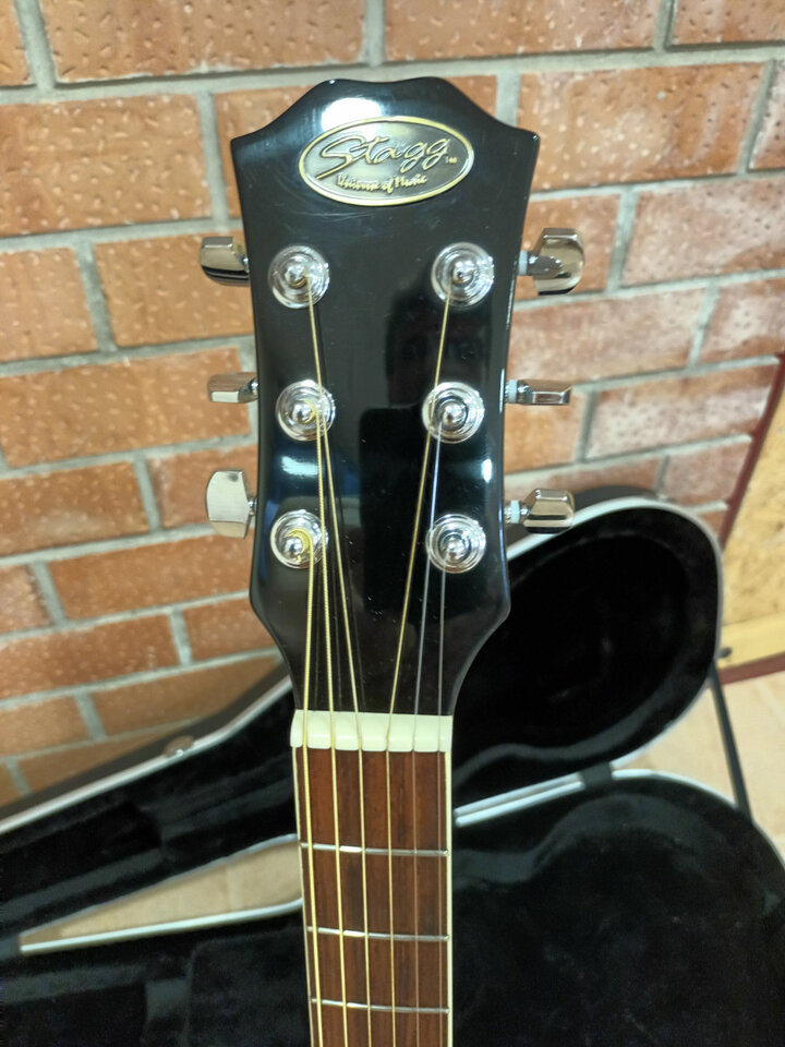 Electroacústica Stagg con estuche duro.