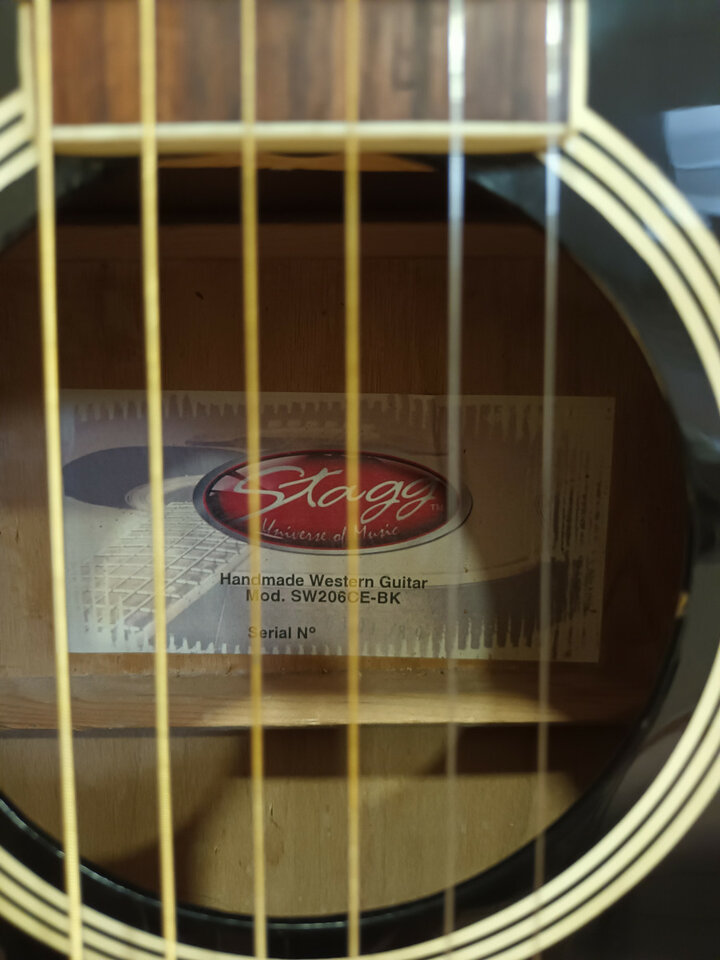 Electroacústica Stagg con estuche duro.