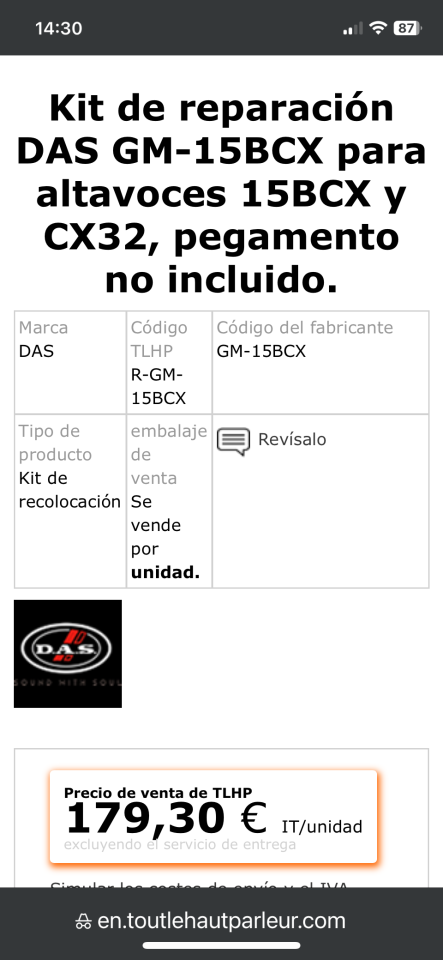 DAS Recone Kit GM-15BCX de segunda mano · Foto 5 de 5 · Lleida · 110 €