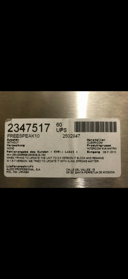 Clearcom Estacion Freespeak, nueva