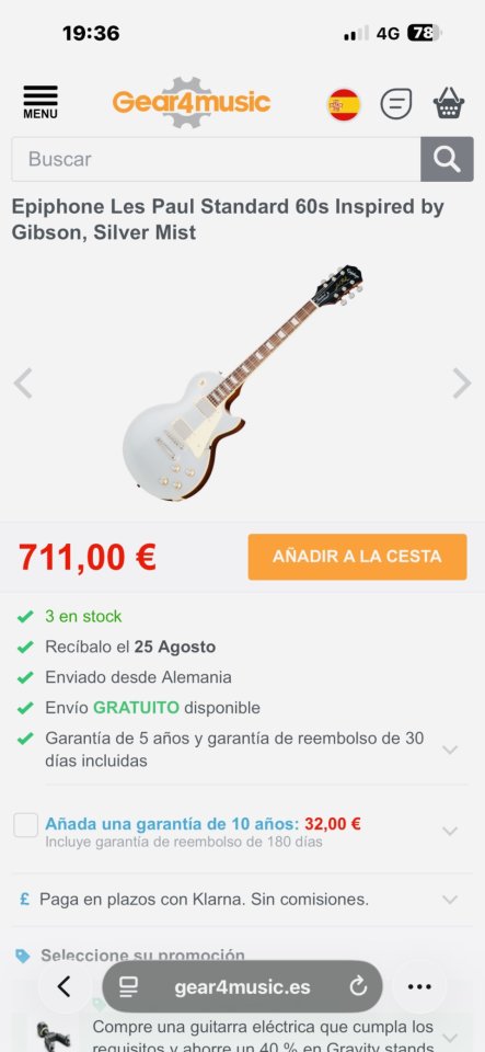 Epiphone Les Paul Standard 60s Inspired by Gibson, Silver Mist de segunda mano · Foto 10 de 10 · SC Tenerife · 415 €