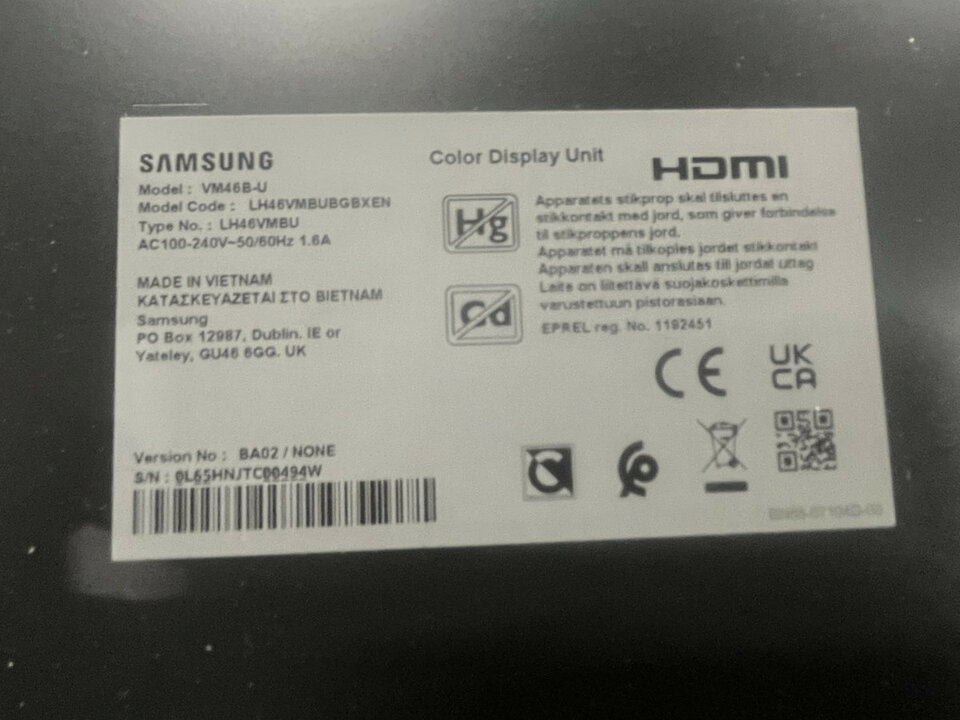 Monitor videowall SAMSUNG 46" dañado