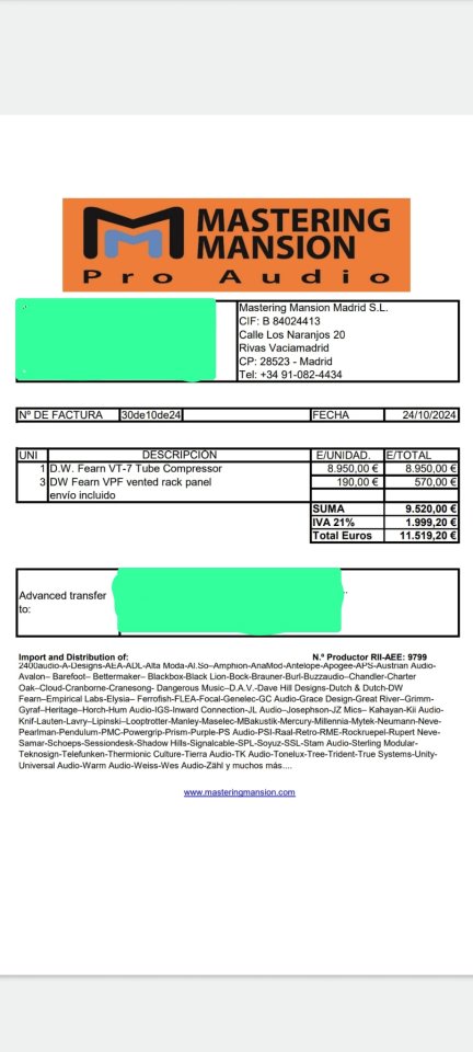 Dw Fearn VT-7 Stereo Tube Compressor
