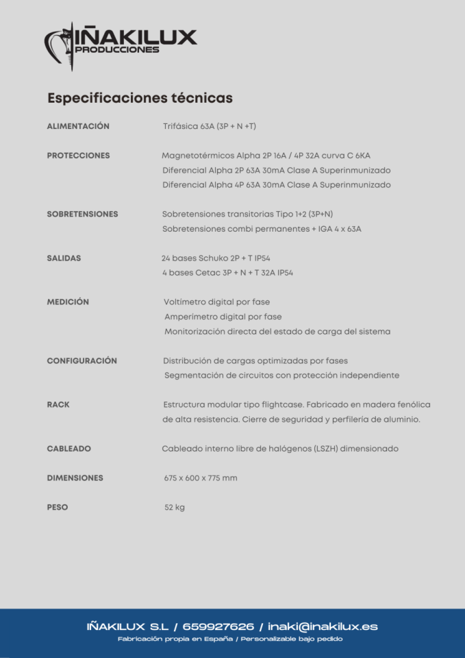 Rack eléctrico 63A profesional
