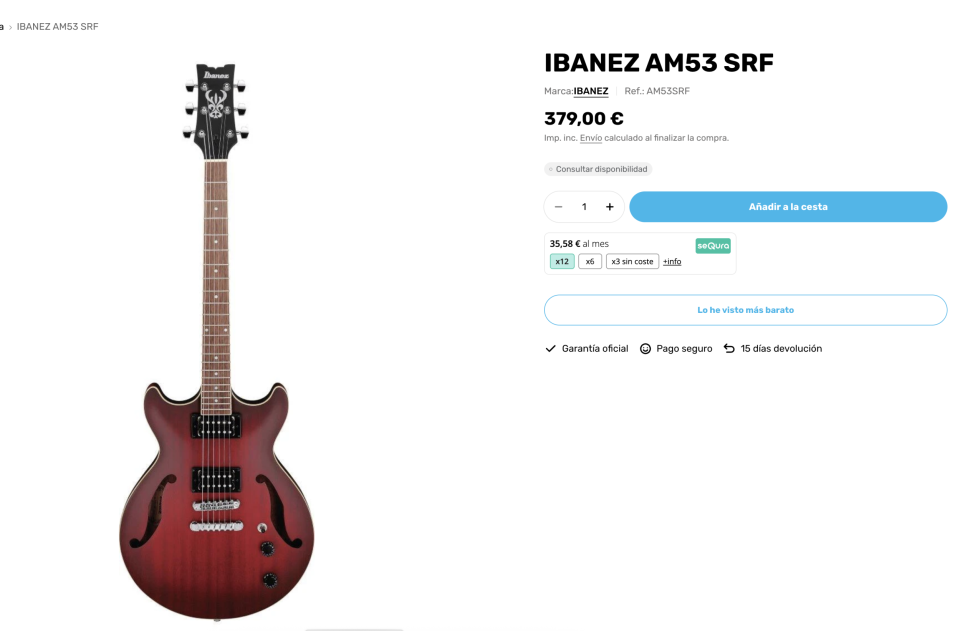 Vendo Ibanez Artcore AM53 SRF Impecable – Mejorada con P90 de segunda mano · Foto 9 de 10 · Valencia · 260 €