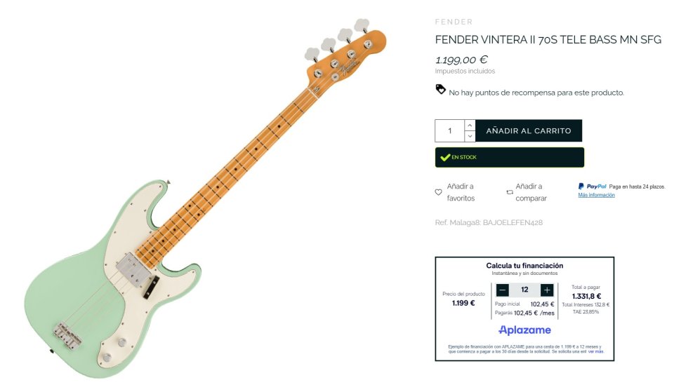 Fender Vintera II 70S Telecaster Bass Surf Green NUEVO de segunda mano · Foto 10 de 10 · Lugo · 999 €