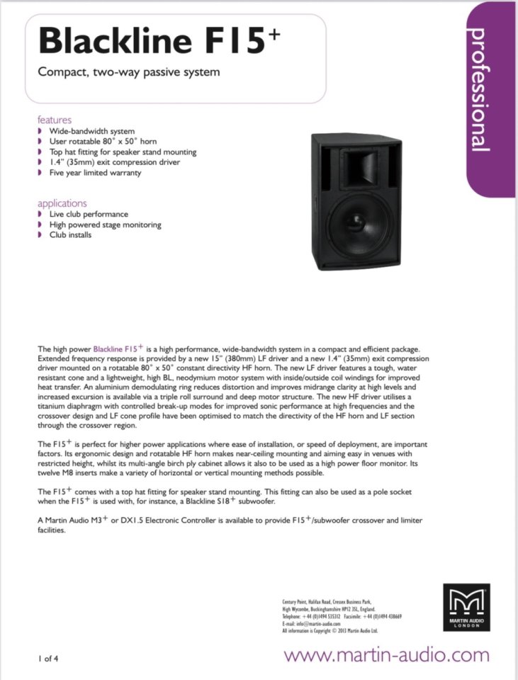 Altavoz Martin Audio Blackline F15+ de segunda mano · Foto 3 de 6 · Huesca · 600 €