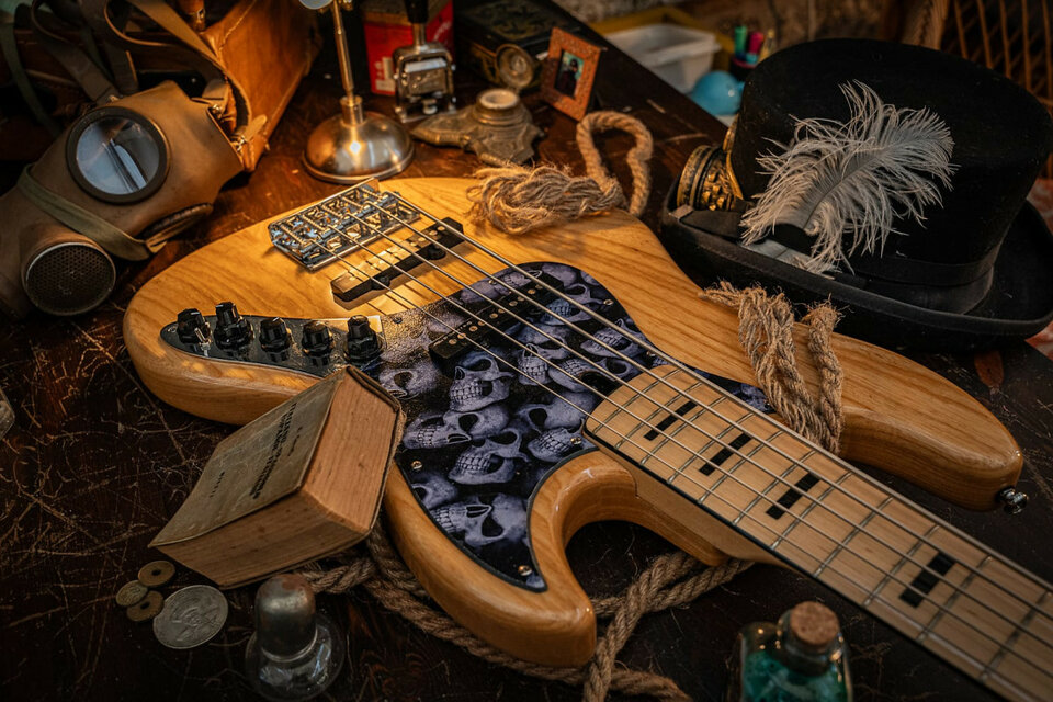 Skull Pickguard for Marcus Miller V3 V5 V7 vintage Unique Handcrafted Style