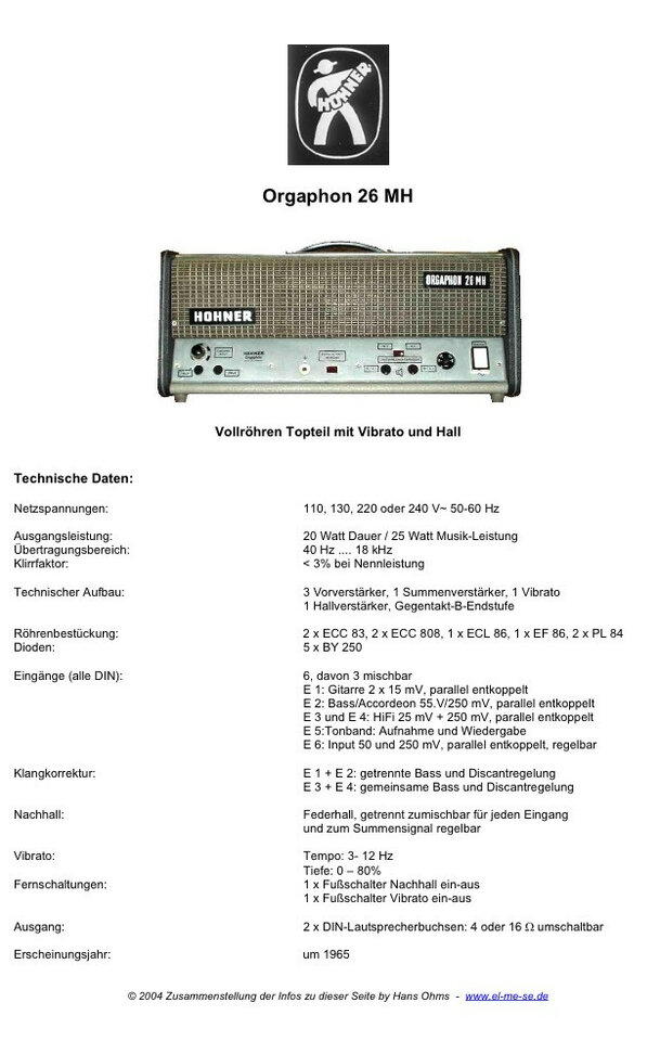 Vintage HOHNER ORGAPHON 26MH (1965) ajustado por Amptek