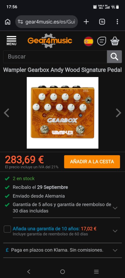 Wampler Gearbox Overdrive Distortion de segunda mano · Foto 4 de 8 · Madrid · 199 €