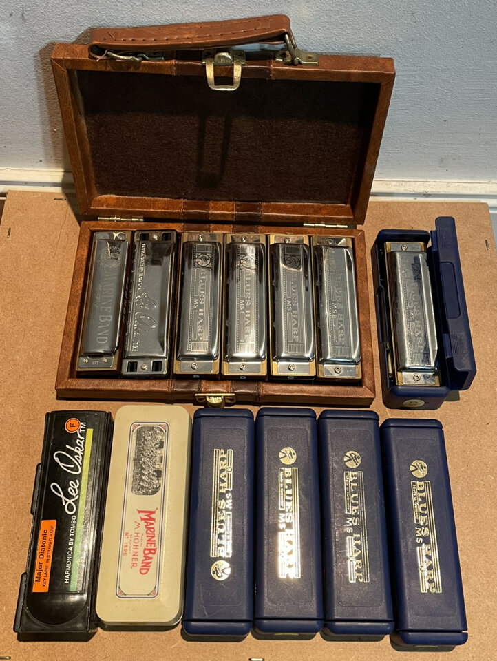 Juego de armonicas con caja y estuches