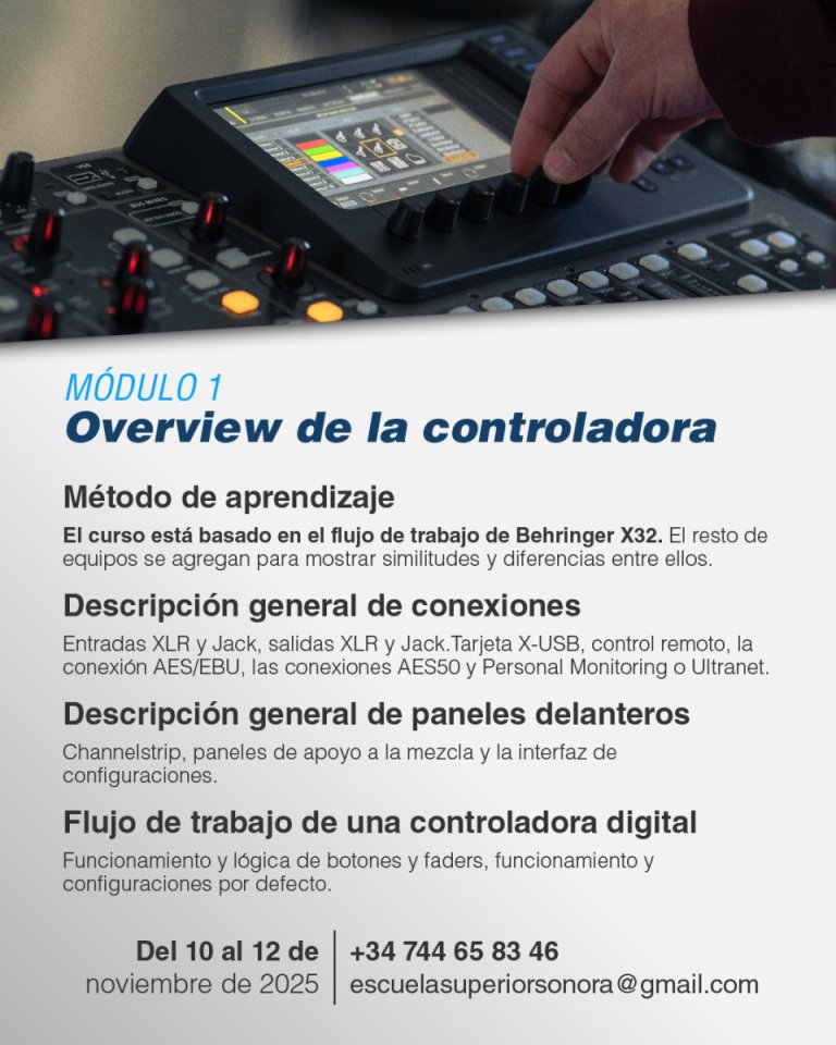 Curso de sonido en directo y X32 (con X32, XR18 y Wing) - Cehegín, Murcia.