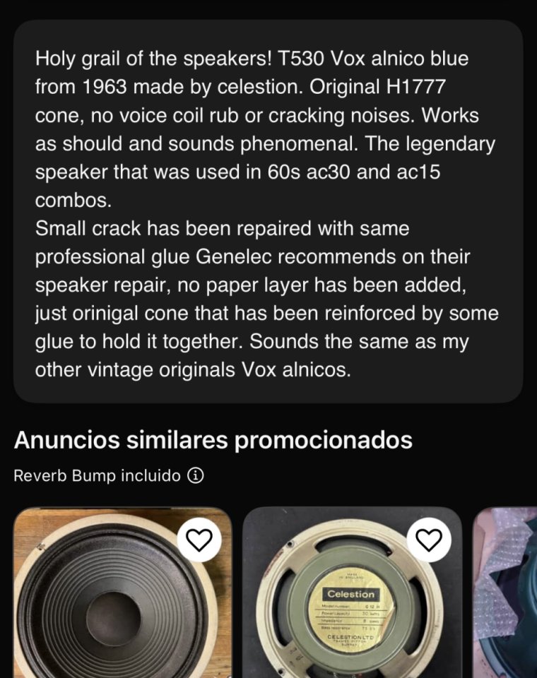 1963 JMI Vox Celestion T530 Alnico Blue 12" 8 Ohm