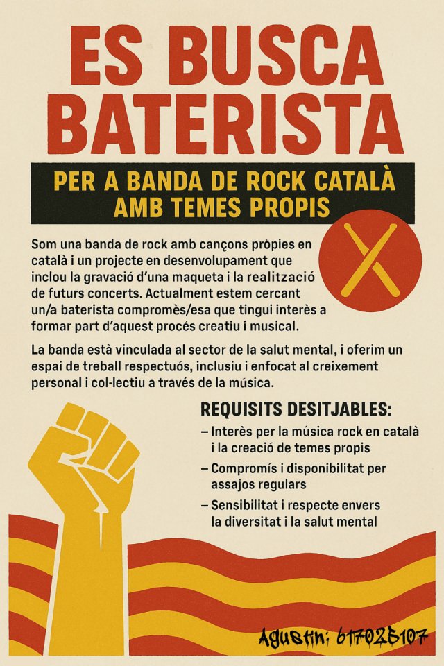 Es Busca Baterista Per Banda Rock Català Amb Temes Propis