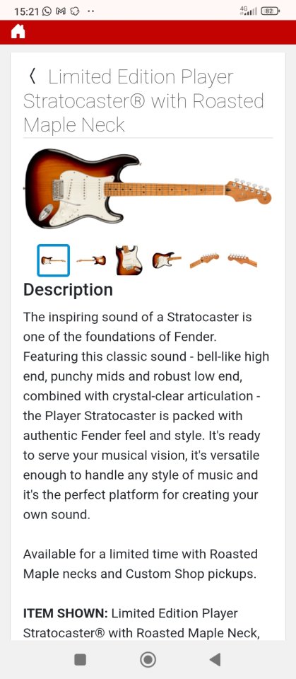Fender Player Ltd. Arce tostado Pastillas Custom Shop de segunda mano · Foto 1 de 10 · Valencia · 700 €