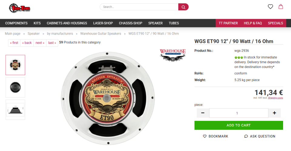 Altavoz Warehouse WGS ET90 90W 16 Ohm de segunda mano · Foto 6 de 6 · Cantabria · 100 €
