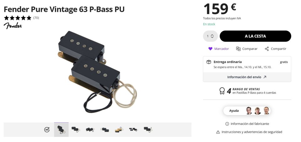 Pastilla Fender Pure Vintage '63 P-Bass PRECINTADA