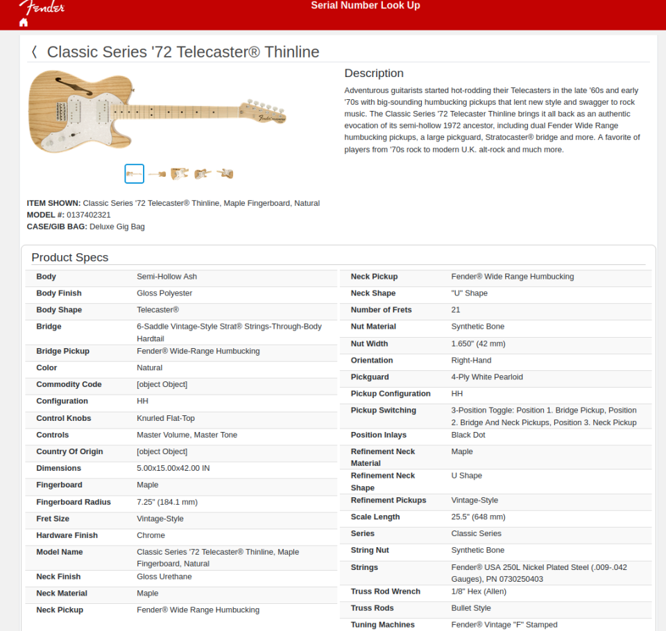 Guitarra Fender Telecaster Thinline 72 MIM 2005 de segunda mano · Foto 10 de 10 · Barcelona · 800 €
